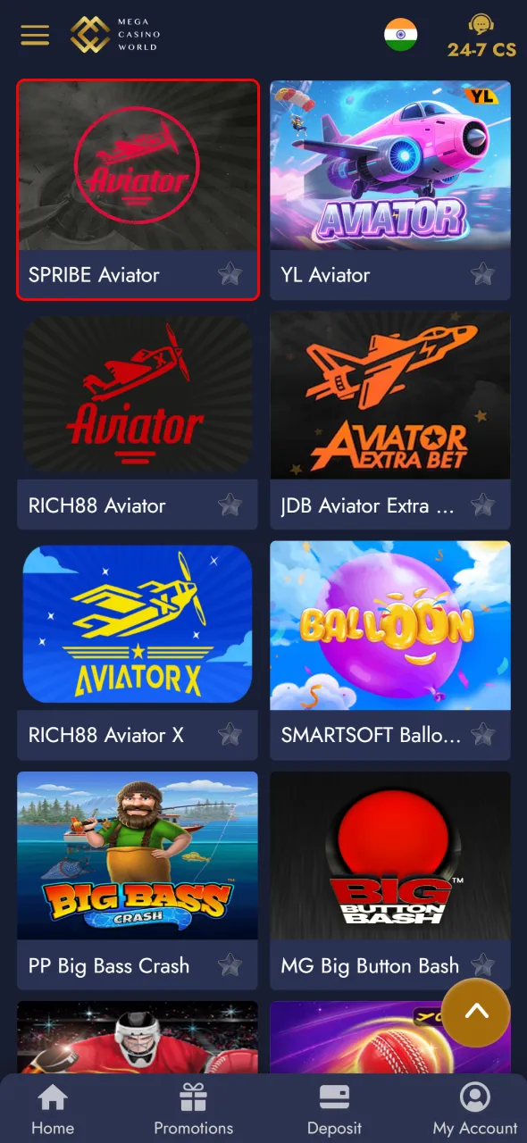 Launch the game and begin playing Aviator at Mega Casino World.